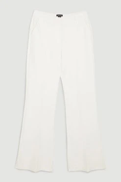 Karen Millen The Founder Petite Compact Stretch Waistband Detail Straight Leg Trouser -Karen Millen shop ivory the founder petite compact stretch waistband detail straight leg trouser 2