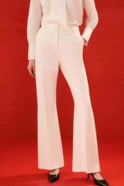 Karen Millen The Founder Petite Compact Stretch Waistband Detail Straight Leg Trouser -Karen Millen shop ivory the founder petite compact stretch waistband detail straight leg trouser 4