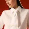 Karen Millen The Founder Tie Front Cotton Woven Shirt -Karen Millen shop ivory the founder tie front cotton woven shirt