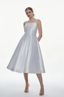 Karen Millen Twill Panelled Full Midi Dress -Karen Millen shop ivory twill panelled full midi dress 3