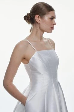 Karen Millen Twill Panelled Full Midi Dress -Karen Millen shop ivory twill panelled full midi dress 4