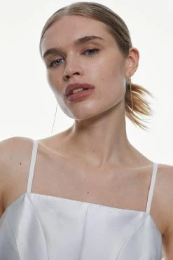 Karen Millen Twill Panelled Full Midi Dress -Karen Millen shop ivory twill panelled full midi dress 5