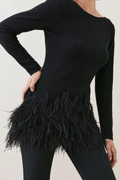 Karen Millen V Back Feather Hem Swing Jumper