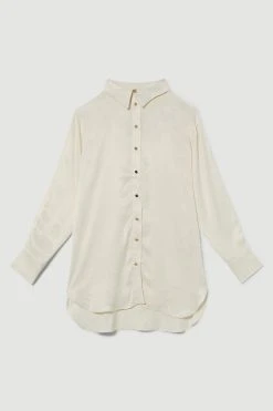 Karen Millen Viscose Satin Woven Boyfriend Shirt -Karen Millen shop ivory viscose satin woven boyfriend shirt 2