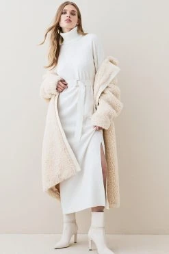 Karen Millen Wool Blend Full Sleeve Belted Funnel Neck Midaxi Dress 10 Karen Millen Wool Blend Full Sleeve Belted Funnel Neck Midaxi Dress -Karen Millen shop ivory wool blend full sleeve belted funnel neck midaxi dress 2