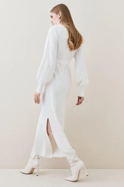 Karen Millen Wool Blend Full Sleeve Belted Funnel Neck Midaxi Dress