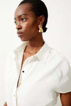 Karen Millen Woven Poplin Shirt -Karen Millen shop ivory woven poplin shirt 3