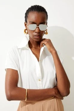 Karen Millen Woven Poplin Shirt -Karen Millen shop ivory woven poplin shirt 4