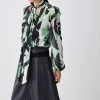 Karen Millen Jigsaw Geo Georgette Tie Neck Blouse -Karen Millen shop jigsaw geo georgette tie neck blouse