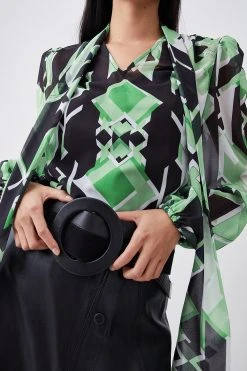 Karen Millen Jigsaw Geo Georgette Tie Neck Blouse -Karen Millen shop jigsaw geo georgette tie neck blouse 2
