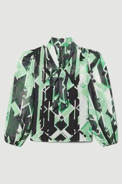 Karen Millen Jigsaw Geo Georgette Tie Neck Blouse -Karen Millen shop jigsaw geo georgette tie neck blouse 3