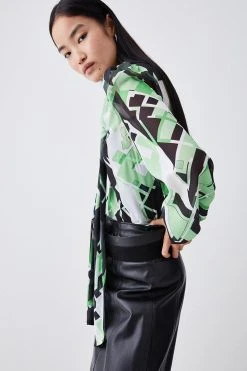 Karen Millen Jigsaw Geo Georgette Tie Neck Blouse -Karen Millen shop jigsaw geo georgette tie neck blouse 4