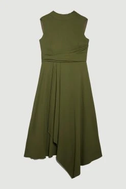Karen Millen Drape Detail Soft Tailored Midi Dress -Karen Millen shop khaki drape detail soft tailored midi dress 4