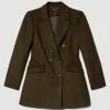 Karen Millen Italian Virgin Wool Double Breast Short Coat -Karen Millen shop khaki italian virgin wool double breast short coat