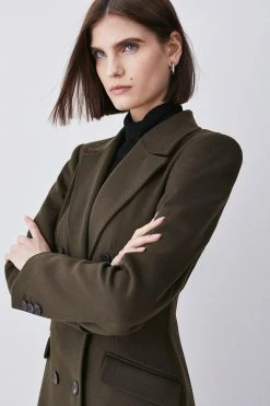 Karen Millen Italian Virgin Wool Double Breast Short Coat -Karen Millen shop khaki italian virgin wool double breast short coat 1 3