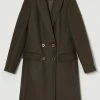Karen Millen Italian Virgin Wool Double Breasted Tailored Coat -Karen Millen shop khaki italian virgin wool double breasted tailored coat