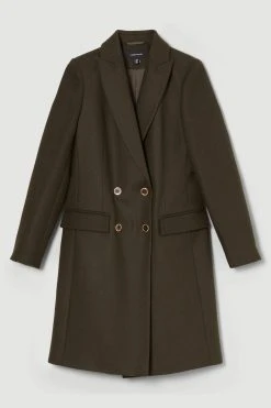 Karen Millen Italian Virgin Wool Double Breasted Tailored Coat
