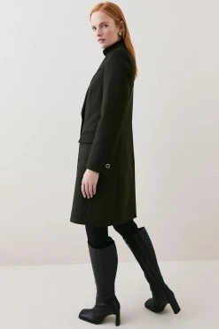 Karen Millen Italian Virgin Wool Double Breasted Tailored Coat -Karen Millen shop khaki italian virgin wool double breasted tailored coat 1 2