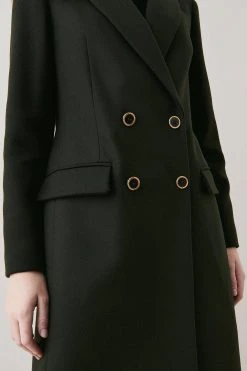Karen Millen Italian Virgin Wool Double Breasted Tailored Coat -Karen Millen shop khaki italian virgin wool double breasted tailored coat 1 4