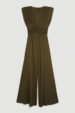 Karen Millen Jersey Crepe Plunge Jersey Jumpsuit -Karen Millen shop khaki jersey crepe plunge jersey jumpsuit 3