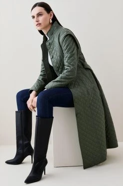 Karen Millen Leather Quilted Peplum Midi Coat