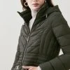 Karen Millen Lightweight Puffer Packable Longline Coat -Karen Millen shop khaki lightweight puffer packable longline coat