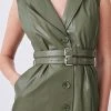 Karen Millen Lydia Millen Petite Leather Strong Shoulder Midi Dress -Karen Millen shop khaki lydia millen petite leather strong shoulder midi dress