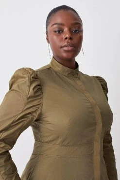 Karen Millen Lydia Millen Plus Size Cotton Woven Midi Dress -Karen Millen shop khaki lydia millen plus size cotton woven midi dress 4