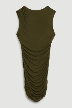 Karen Millen Mesh Ruched Mini Dress -Karen Millen shop khaki mesh ruched mini dress 4