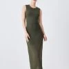 Karen Millen Petite Mesh Ruched Sleeveless Midaxi Dress -Karen Millen shop khaki petite mesh ruched sleeveless midaxi dress