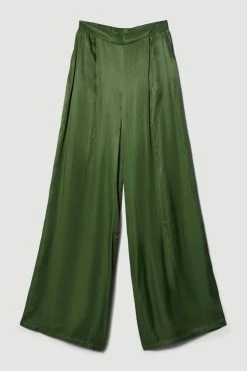 Karen Millen Petite Satin Viscose Wide Leg Woven Trousers 9 Karen Millen Petite Satin Viscose Wide Leg Woven Trousers -Karen Millen shop khaki petite satin viscose wide leg woven trousers 2