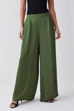 Karen Millen Petite Satin Viscose Wide Leg Woven Trousers 11 Karen Millen Petite Satin Viscose Wide Leg Woven Trousers -Karen Millen shop khaki petite satin viscose wide leg woven trousers 4