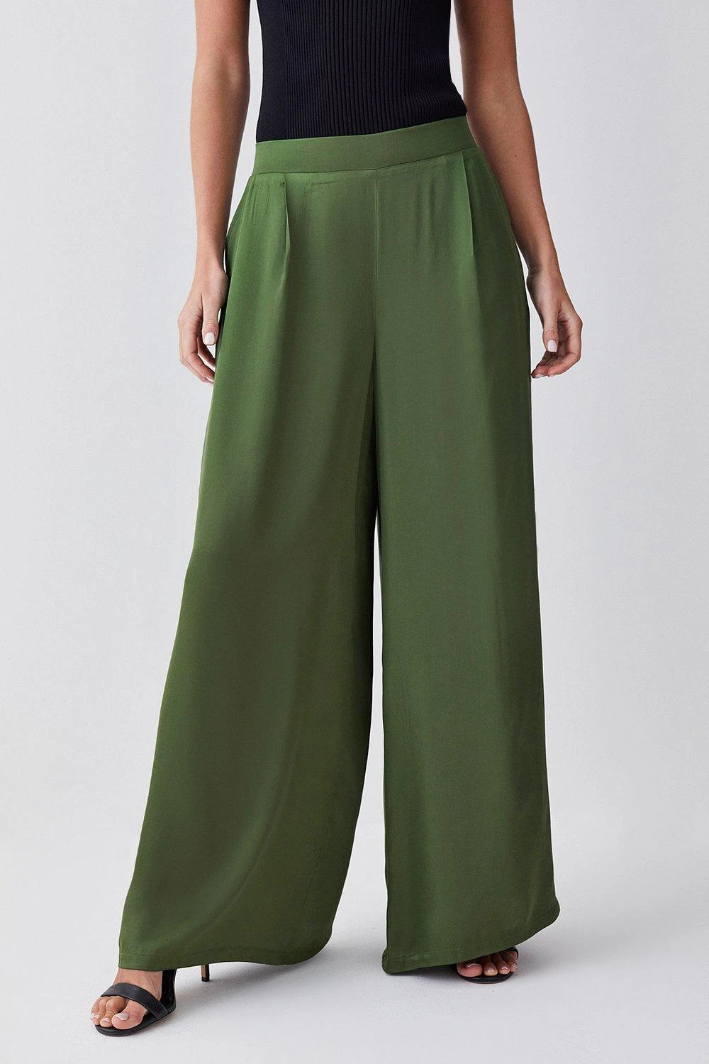Karen Millen Petite Satin Viscose Wide Leg Woven Trousers 7 Karen Millen Petite Satin Viscose Wide Leg Woven Trousers - Image 5