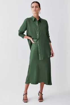 Karen Millen Petite Satin Viscose Woven Skirt -Karen Millen shop khaki petite satin viscose woven skirt 4