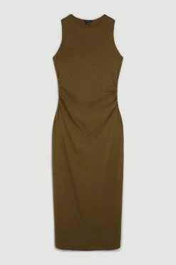Karen Millen Petite Stretch Cotton Jersey Column Midi Dress -Karen Millen shop khaki petite stretch cotton jersey column midi dress 1