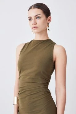 Karen Millen Petite Stretch Cotton Jersey Column Midi Dress -Karen Millen shop khaki petite stretch cotton jersey column midi dress 2