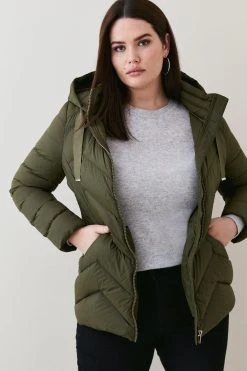 Karen Millen Plus Size Down Filled Puffer Packable Jacket -Karen Millen shop khaki plus size down filled puffer packable jacket 4