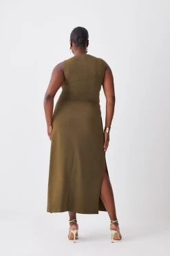 Karen Millen Plus Size Stretch Cotton Jersey Column Midi Dress -Karen Millen shop khaki plus size stretch cotton jersey column midi dress 1