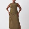 Karen Millen Plus Size Stretch Cotton Jersey Column Midi Dress -Karen Millen shop khaki plus size stretch cotton jersey column midi dress