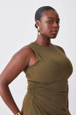 Karen Millen Plus Size Stretch Cotton Jersey Column Midi Dress -Karen Millen shop khaki plus size stretch cotton jersey column midi dress 2