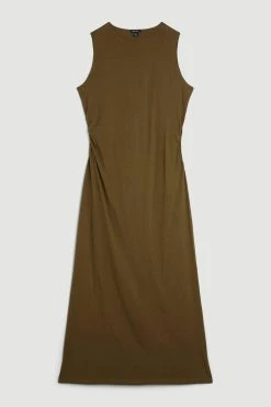 Karen Millen Plus Size Stretch Cotton Jersey Column Midi Dress -Karen Millen shop khaki plus size stretch cotton jersey column midi dress 4