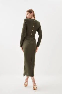 Karen Millen Ponte Plunge Side Split Maxi Dress -Karen Millen shop khaki ponte plunge side split maxi dress 2
