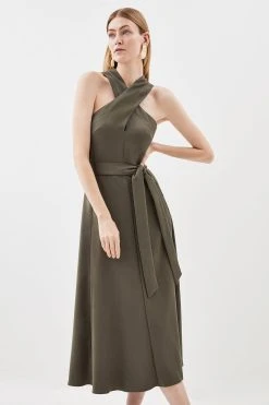 Karen Millen Relax Tailored Notch Neck Belted Midi Dress