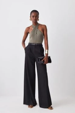 Karen Millen Slinky Cross Front Jersey Sleeveless Bodysuit 9 Karen Millen Slinky Cross Front Jersey Sleeveless Bodysuit -Karen Millen shop khaki slinky cross front jersey sleeveless bodysuit 2