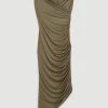 Karen Millen Slinky Jersey Ruched Midaxi Dress -Karen Millen shop khaki slinky jersey ruched midaxi dress