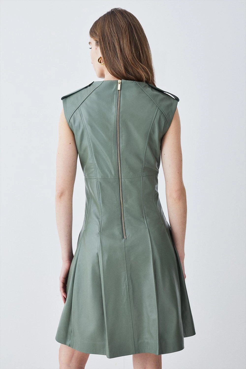 Karen Millen Tall Leather Military Button Flippy Mini Dress 4 Karen Millen Tall Leather Military Button Flippy Mini Dress - Image 2