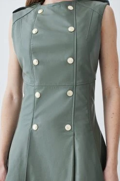 Karen Millen Tall Leather Military Button Flippy Mini Dress 9 Karen Millen Tall Leather Military Button Flippy Mini Dress -Karen Millen shop khaki tall leather military button flippy mini dress 2