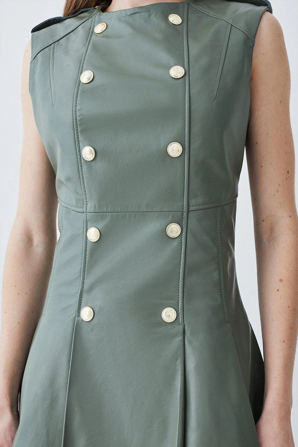 Karen Millen Tall Leather Military Button Flippy Mini Dress 5 Karen Millen Tall Leather Military Button Flippy Mini Dress - Image 3