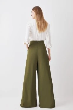 Karen Millen Tall Pleat Detail Wide Leg Trouser -Karen Millen shop khaki tall pleat detail wide leg trouser 2
