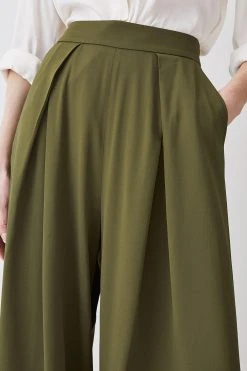 Karen Millen Tall Pleat Detail Wide Leg Trouser -Karen Millen shop khaki tall pleat detail wide leg trouser 5